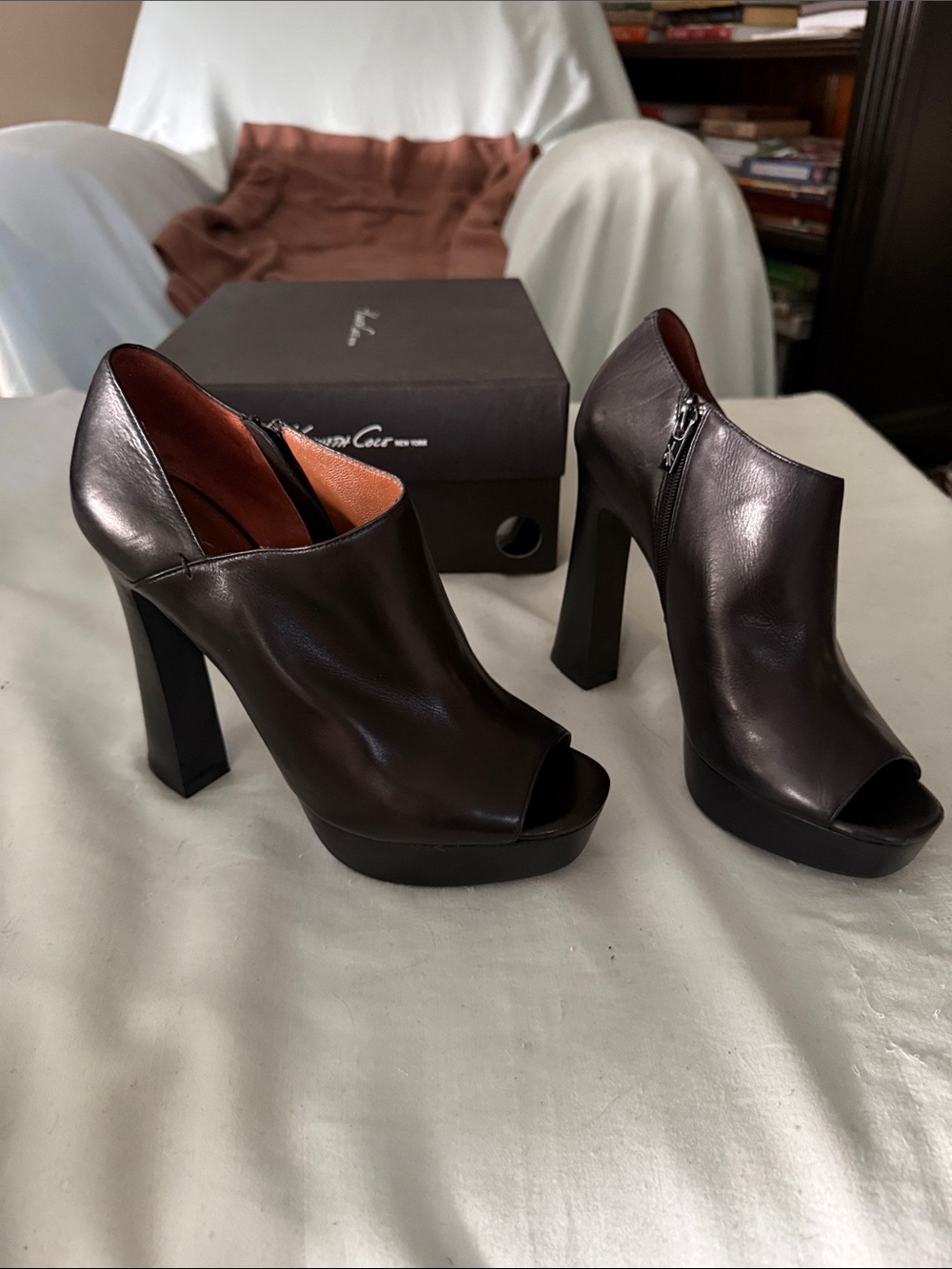 Kenneth Cole New York Black Peep-Toe Platform Heel Booties
